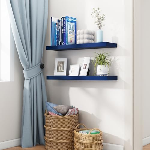 fuqing 30 Inch Floating Shelves, 6.7 Inch Deep Blue Wall Shelves Set of 2 - Image 7