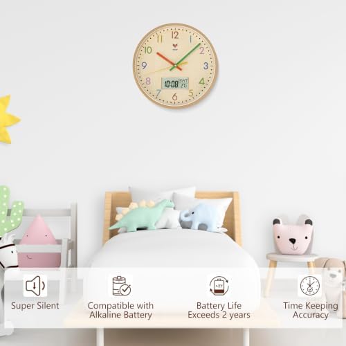 Foxtop 10" Digital and Analog Wall Clock Silent Kids Clock - Image 5
