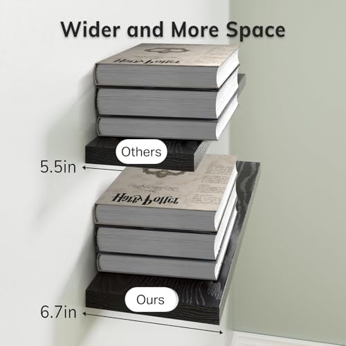 BAYKA Black Floating Shelves 15.7in, Wall Mount Rustic Wood Shelf - Image 3