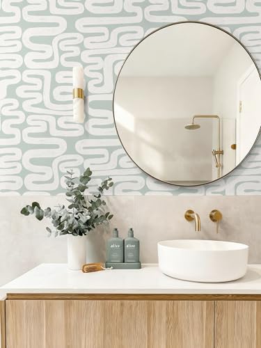 Peel and Stick Wallpaper Green and White Wallpaper Modern Geometric Contact - Image 2