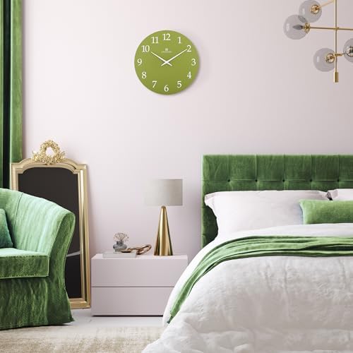 Lafocuse 12 Inch Wooden Minimalist Olive Green Wall Clock Battery Operated - Image 3