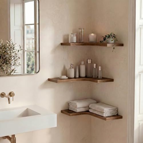 Corner Floating Shelves for Wall Mounted L-Shaped Wood Corner Wall Shelf - Image 7