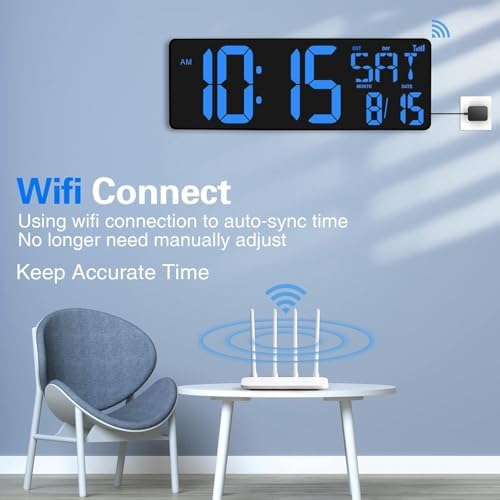 XREXS 16.5 in Large Digital Wall Clock WiFi Sync - Image 3