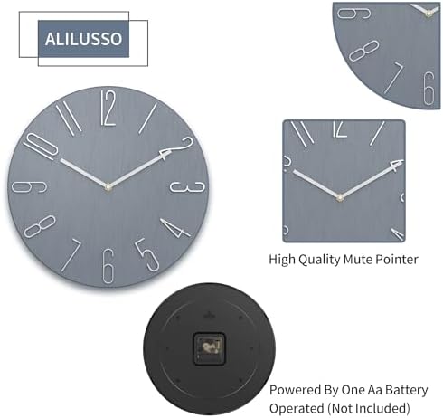 12 Inch Wall Clock Silent Non Ticking, 3D Relief Numbers Modern Style Decor - Image 4