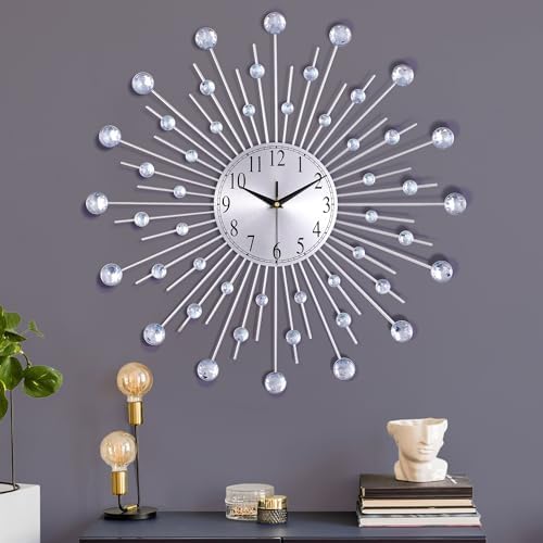 Lafocuse 23 Inch Large Metal Silver Bling Crystal Wall Clock Decorative by VisiteLafocuse