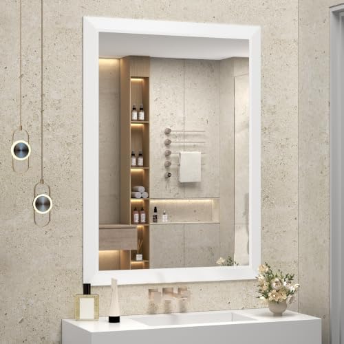 SMIROR 28x36 Matte White Bathroom Vanity Mirror by SMIROR