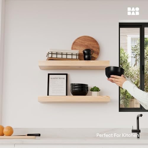 Solid Wood Floating Shelves for Wall 20 Inch Natural Wood, Wooden Shelf - Image 2