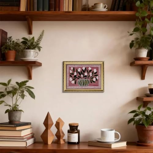 Gold Framed Vintage Floral Wall Art, Retro Vase White Flower Print - Image 6