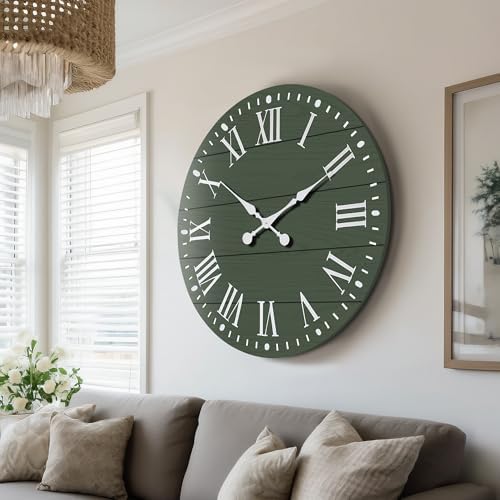 Large Wall Clock with Roman Numeral, 35.5” Shiplap Farmhouse Hanging Clock - Image 4