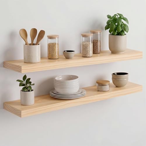 Homeforia 30 Inch Floating Shelves, High-End Solid Pine Wood by Homeforia