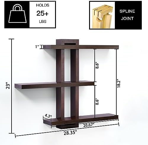 yaqew Variable Floating Shelves Wood Set of 3, Bathroom Shelves 28.35" Max - Image 3