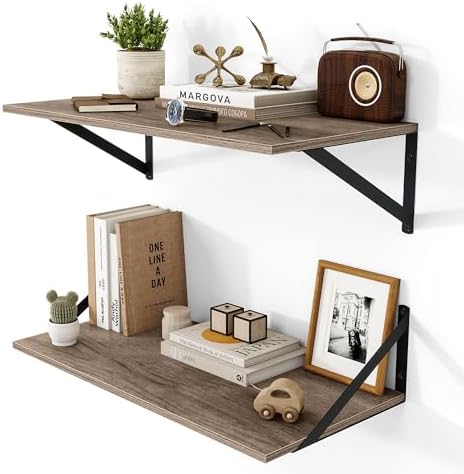 Heimlove 24W x 12D Deep Floating Shelves Set of 2 Grey by Heimlove