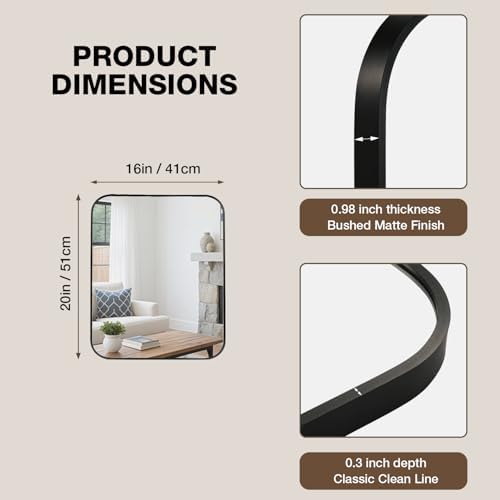 16"x20" Bathroom Mirrors for Over Sink, Matte Black Rectangle Vanity Mirror - Image 5