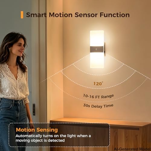 Motion Sensor Wall Sconce Set of 2, Hardwired Indoor Wall Lights - Image 4