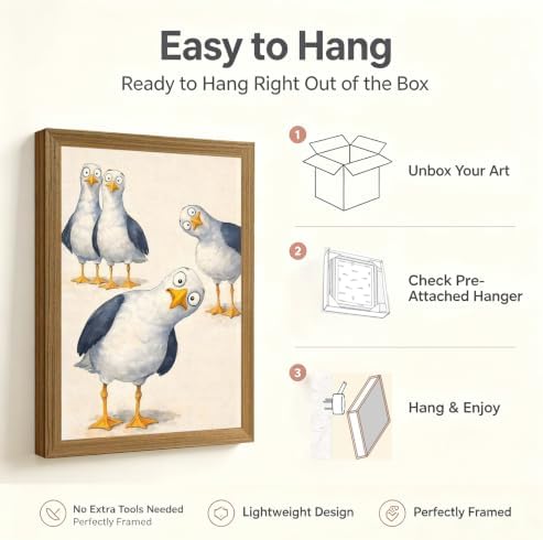 Framed Funny Seagull Wall Art Cute Bird Canvas Print Coastal wall Decor - Image 7