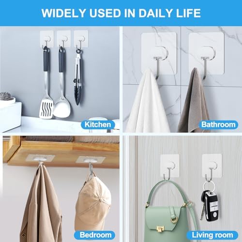 Adhesive Wall Hooks No Drill Large Clear Heavy Duty, 13LB Sticky 8 Pack - Image 4