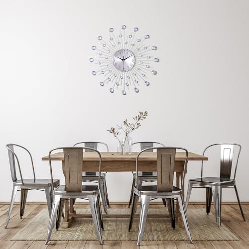 Lafocuse 23 Inch Large Metal Silver Bling Crystal Wall Clock Decorative - Image 5