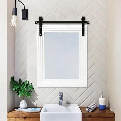 AAZZKANG White Wood Framed Mirror Rectangle Farmhouse Wall Mirror Decor - Image 3