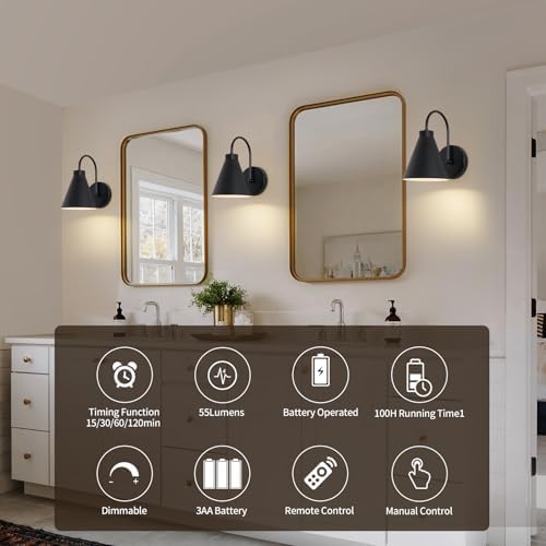 Powfloven Vintage Rechargeable Wall Sconces Set of 2, Wireless Gooseneck Indoor - Image 4