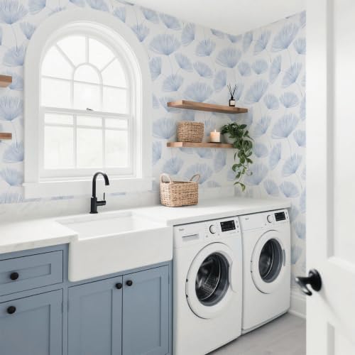Safiyya Blue and White Peel and Stick Wallpaper Dandelion 17.3in x197in Contact - Image 7