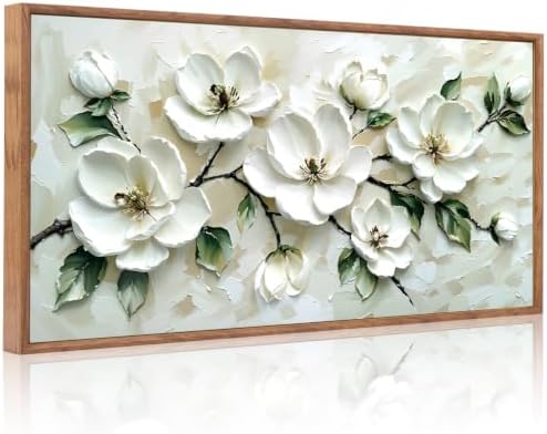 CHDITB 3D Horizontal Magnolia Wall Art, Neutral Beige Textured Wall Decor by CHDITB