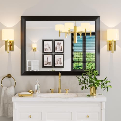 Amorho Black Bathroom Mirror 40x30 Inch, Metal Framed by Amorho