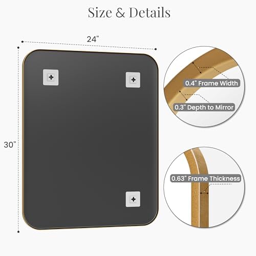 2-Pack 24x30 Inch Antique Gold Rounded Rectangle Vanity Mirrors - Image 3