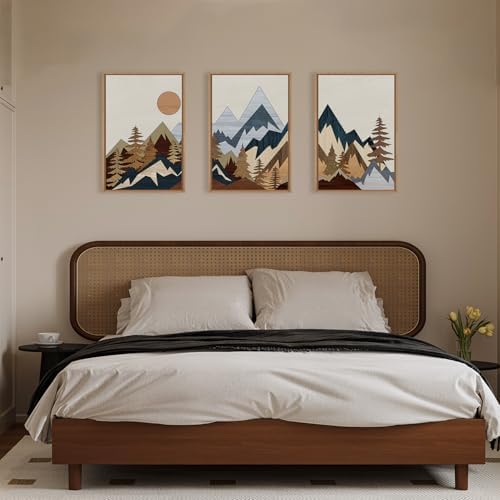 HOURIA Mid Century Woodcut Mountain Woodland Framed Wall Art Set- 16"x24"x3 - Image 5