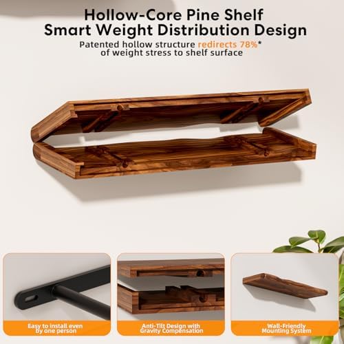 Organic Wavy Edge Floating Shelves, Hidden Brackets, 2 Pack 24 in - Image 7