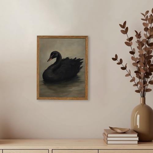 AVECCO Vintage Elegant Black Swan on Water Wall Art Canvas Framed 8x10 in - Image 5