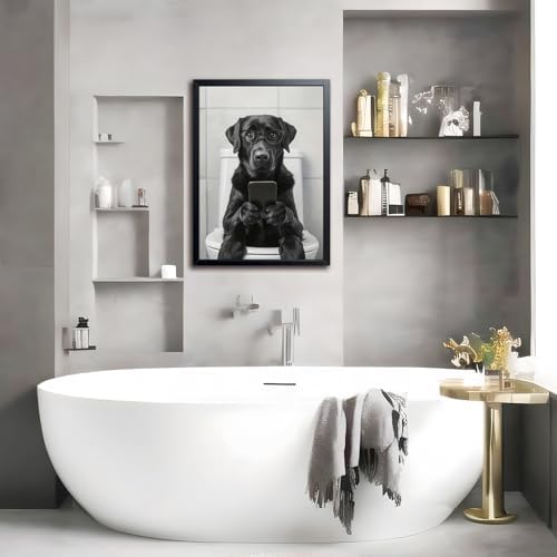 Black and White Bathroom Wall Art, Funny Labrador Dog Canvas Prints Poster - Image 4