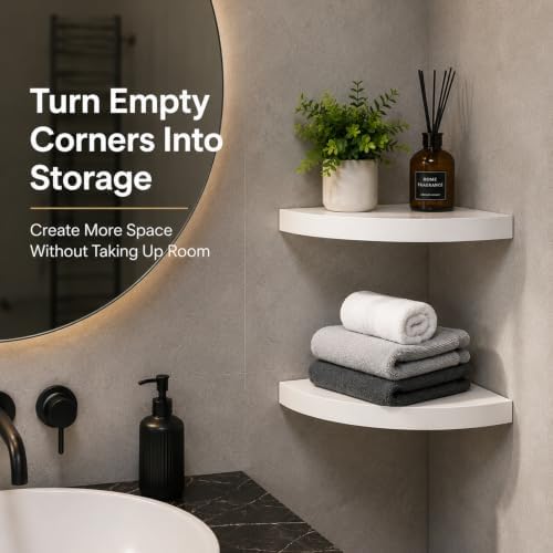 AHDECOR Wood Corner Shelves White, Durable Floating Corner Shelf - Image 4