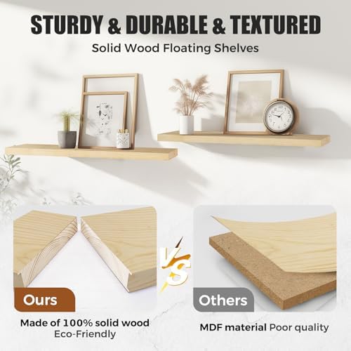 16x5.8x0.8in Floating Wall Shelves Rustic Solid Wood 4-Pack - Image 4