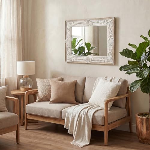 Rustic Wood Wall Mirror, 22x30" Rectangle Carved Bathroom Vanity Mirror - Image 5