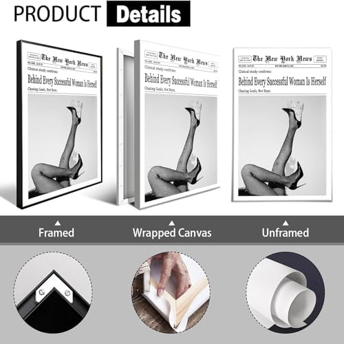 Trendy Black And White Newspaper Canvas Wall Art Behind Every Successful Woman - Image 2