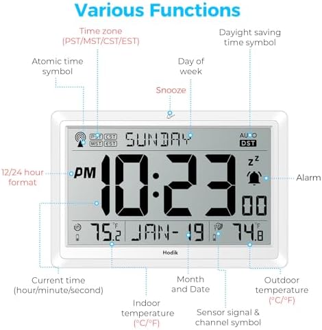 HODIK Atomic Wall Clock with Indoor Outdoor Temp, Digital Clocks - Image 4