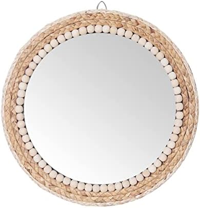 15 Inch Boho Round Hanging Wall Mirror Decorative Rattan Circle Mirrors by SWTHONY