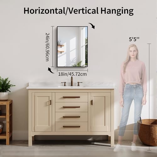 YIROMAN Bathroom Mirror 18"x24", Rectangular Vanity Mirror - Image 3