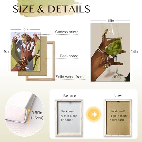 Hianan Wrapped Canvas Fashion Black Woman Wall Art Set of 3, 12x16 in - Image 2
