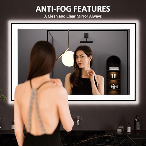 LOAAO 48"X30" LED Bathroom Mirror Black Framed - Image 2