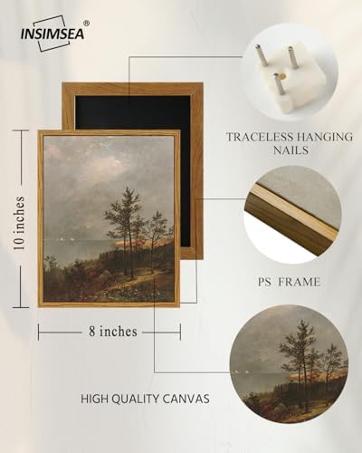 InSimSea Framed Canvas Wall Art, Vintage Lakeside Landscape Painting, Rustic - Image 5