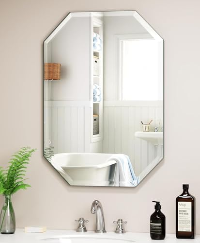 28" x 20" Silver Rectangle Wall Mirror Beveled Edge Frameless Mirrors by GOAND