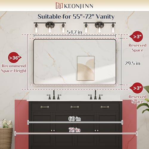 Keonjinn 55 x 30 Inch Brushed Nickel Bathroom Mirror, Tempered Glass - Image 6
