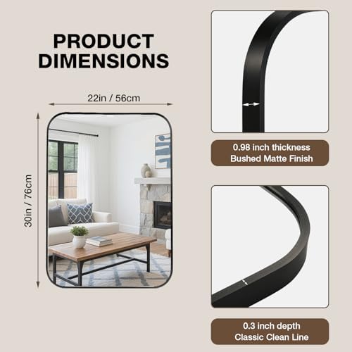 22"x30" Matte Black Rectangle Vanity Bathroom Mirror - Image 4