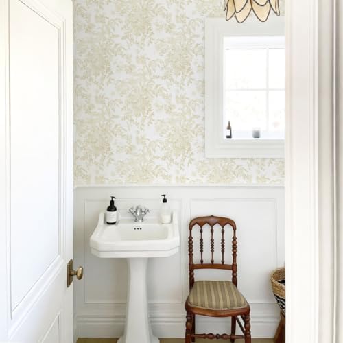 Heraod Floral Peel and Stick Wallpaper Boho Beige Contact Paper Toile Leaf Wall - Image 2