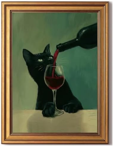 Framed Black Cat Canvas Wall Art, Funny Animal Picture Wall Decor24x16in by BringCharacterHome
