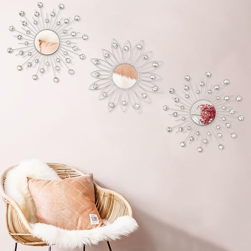 Uaussi 3 Pack Crystal Sunburst Wall Mirror Décor Rhinestone Mirrors Decorative - Image 4
