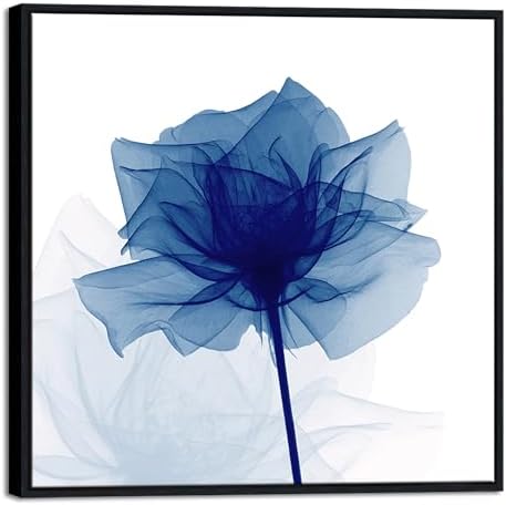 Pyradecor Large Black Framed Wall Art Blue Flickering Flower Canvas Prints by Pyradecor