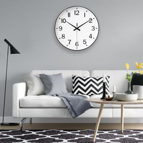 HZDHCLH 12 Inch Silent Wall Clock Battery Operated Non Ticking White Black - Image 2