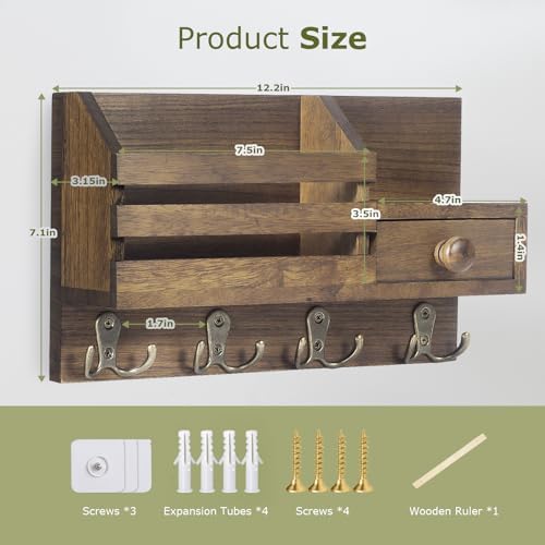 Key Holder Wall Mount, Wooden Key and Mail Organizer - Image 5